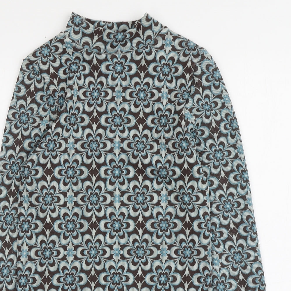 Stradivarius Womens Multicoloured Geometric Polyester Basic Blouse Size S High Neck