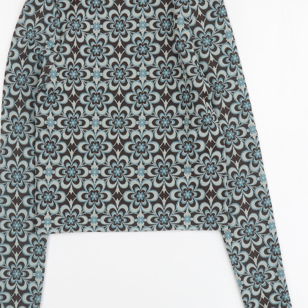 Stradivarius Womens Multicoloured Geometric Polyester Basic Blouse Size S High Neck