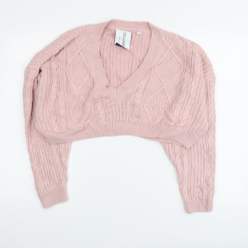 COLLUSION Womens Pink V-Neck Acrylic Pullover Jumper Size 12