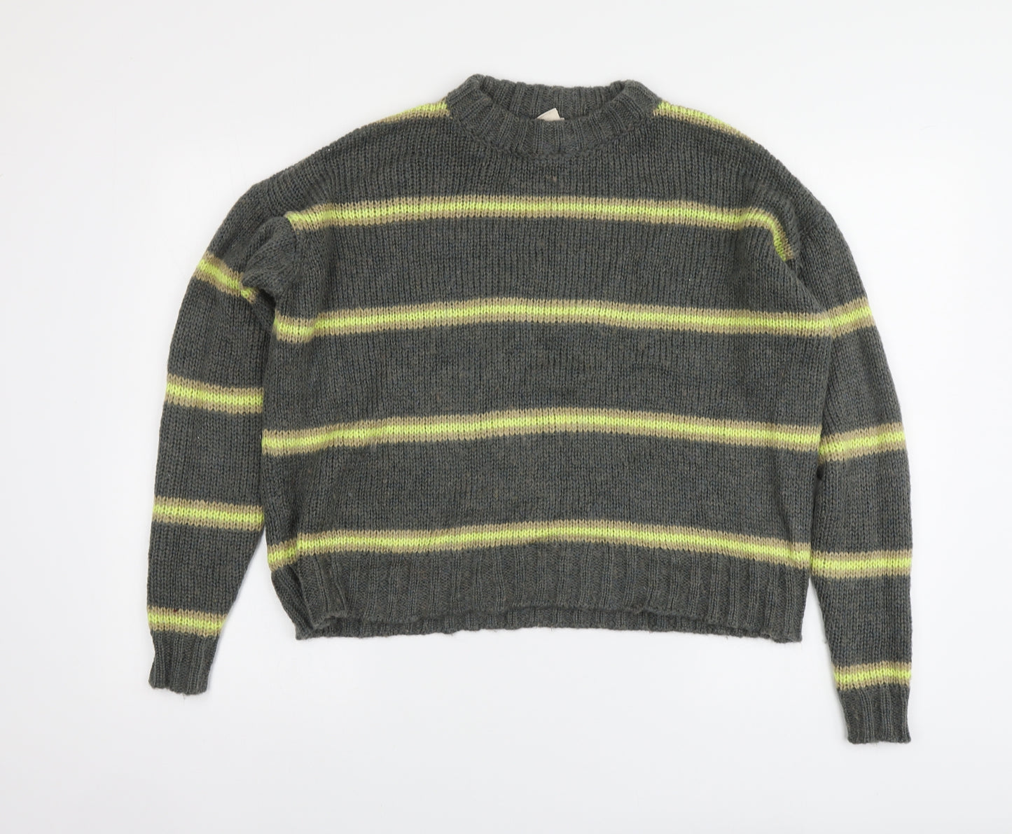 Urban Outfitters Womens Grey Round Neck Striped Acrylic Pullover Jumper Size XS