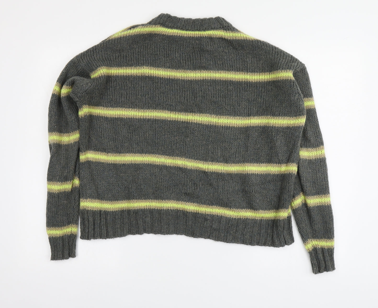 Urban Outfitters Womens Grey Round Neck Striped Acrylic Pullover Jumper Size XS