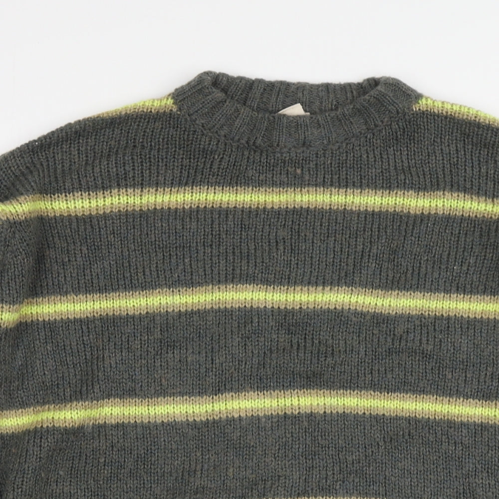 Urban Outfitters Womens Grey Round Neck Striped Acrylic Pullover Jumper Size XS