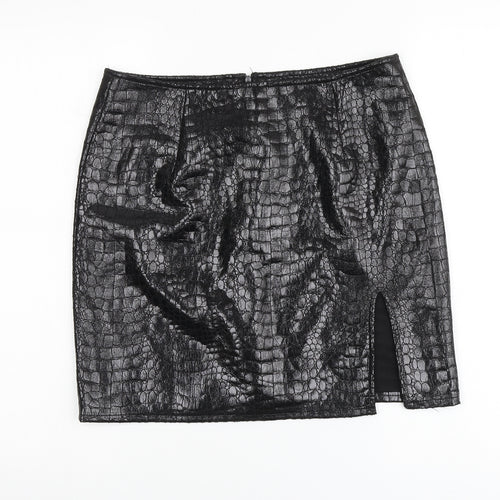 Motel Womens Black Animal Print Polyester A-Line Skirt Size L Zip