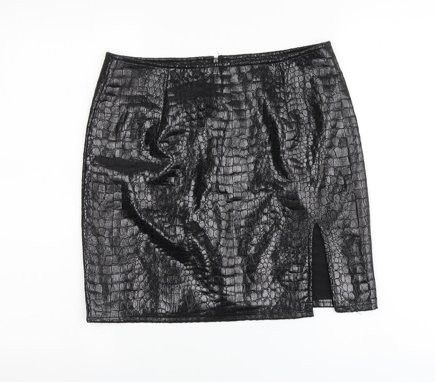 Motel Womens Black Animal Print Polyester A-Line Skirt Size L Zip