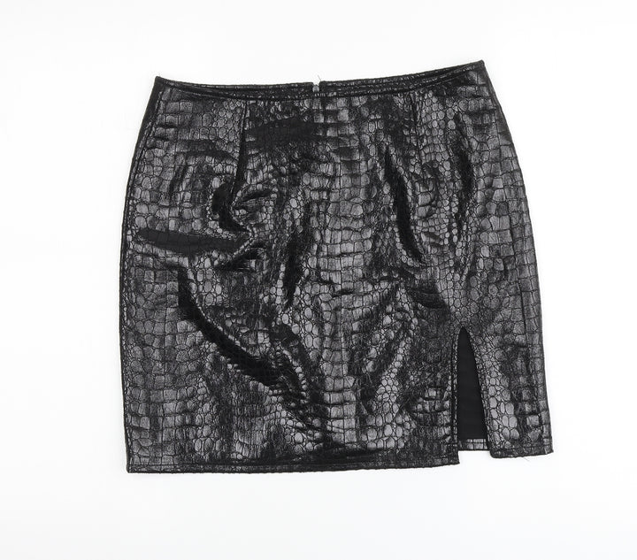 Motel Womens Black Animal Print Polyester A-Line Skirt Size L Zip
