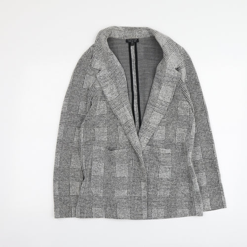Topshop Womens Grey V-Neck Plaid Acrylic Cardigan Jumper Size 10