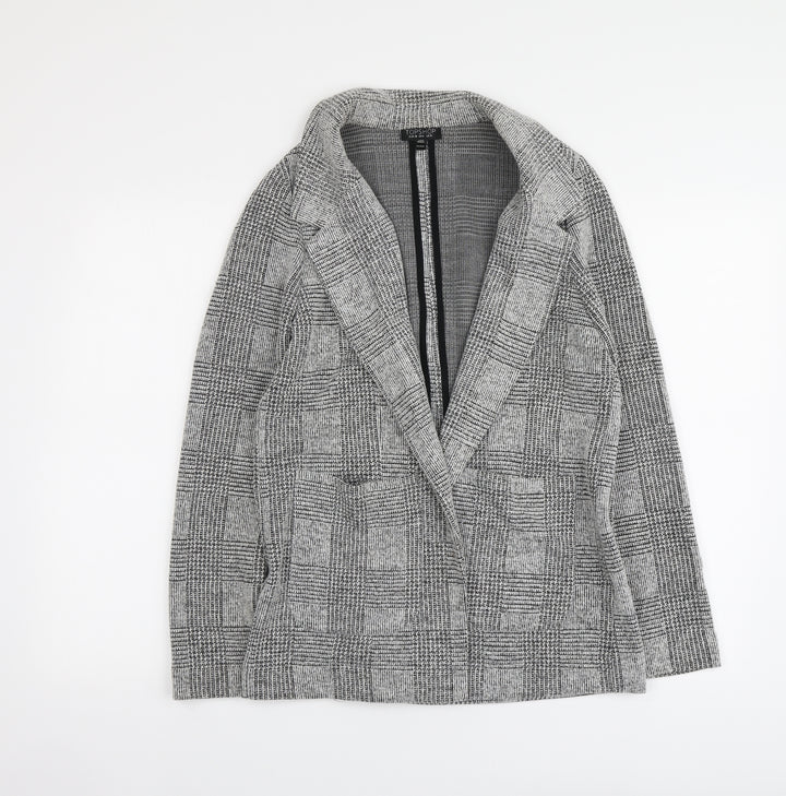 Topshop Womens Grey V-Neck Plaid Acrylic Cardigan Jumper Size 10