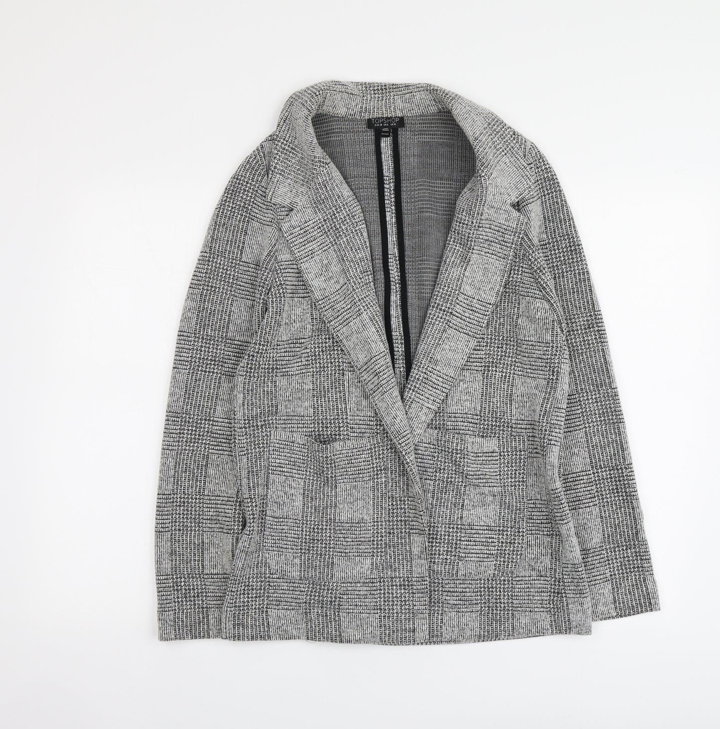 Topshop Womens Grey V-Neck Plaid Acrylic Cardigan Jumper Size 10