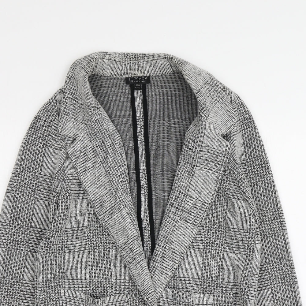 Topshop Womens Grey V-Neck Plaid Acrylic Cardigan Jumper Size 10
