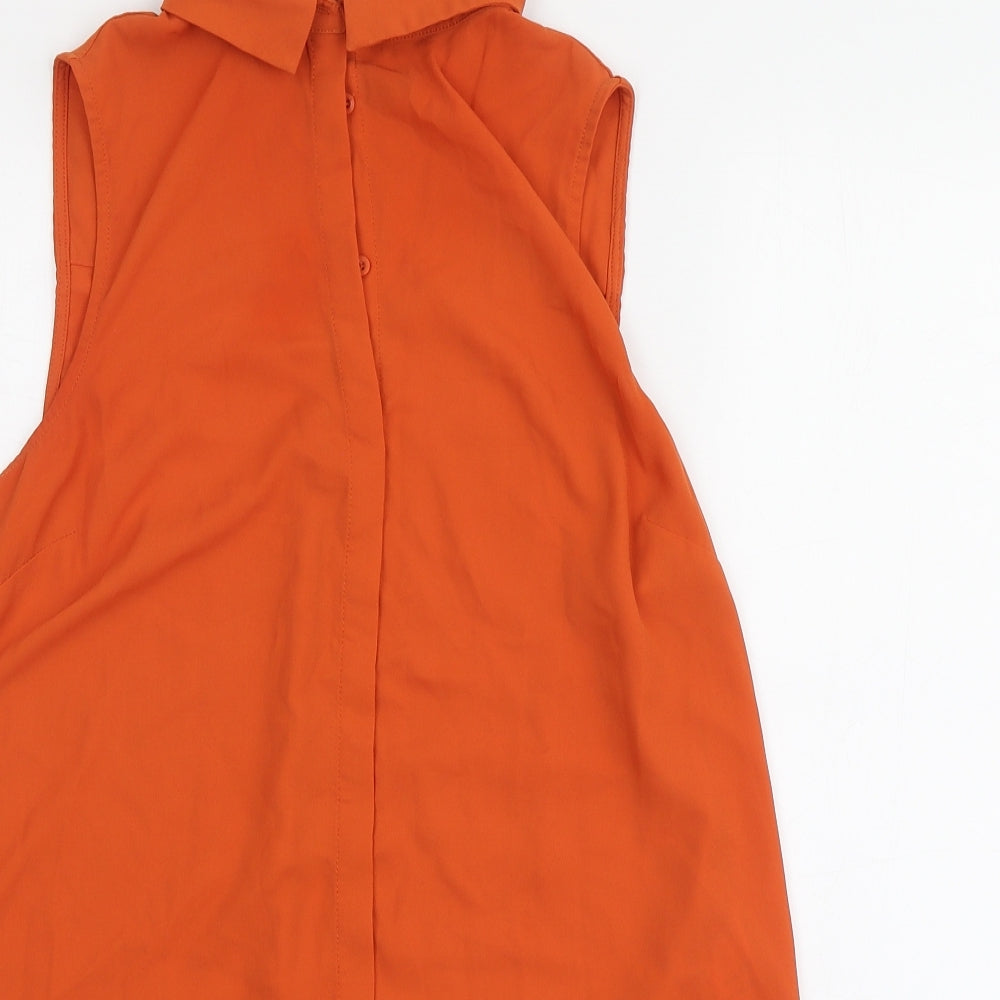 New Look Womens Orange Polyester Basic Button-Up Size 12 Collared