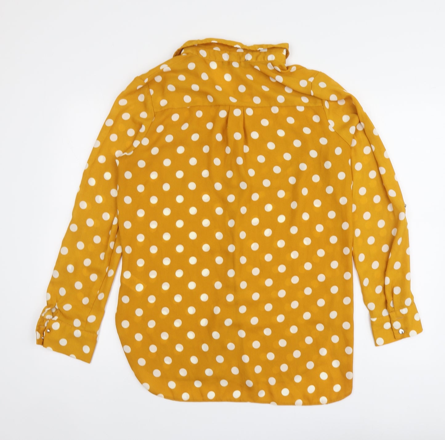 Primark Womens Yellow Polka Dot Polyester Basic Button-Up Size 12 Collared
