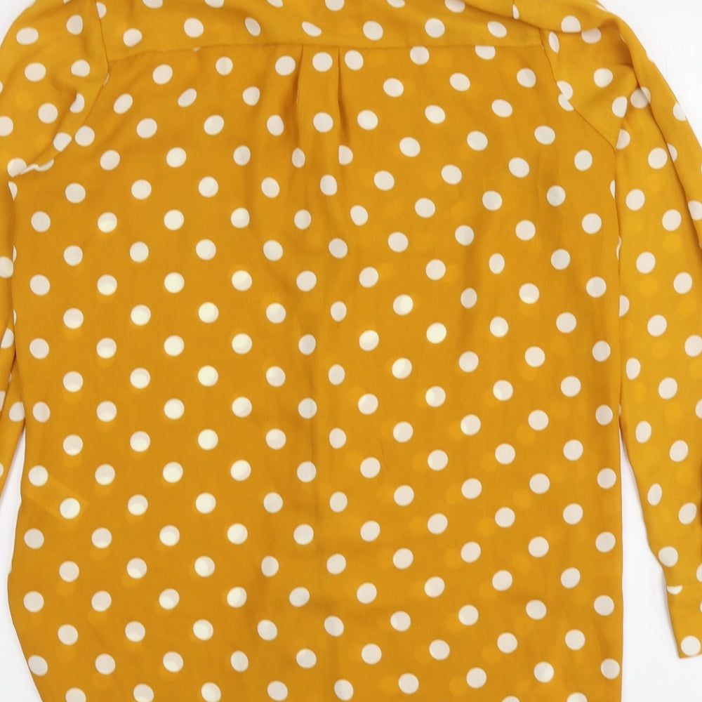 Primark Womens Yellow Polka Dot Polyester Basic Button-Up Size 12 Collared