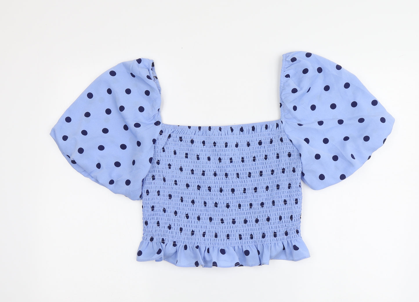 Brave Soul Womens Blue Polka Dot Polyester Basic Blouse Size L Square Neck