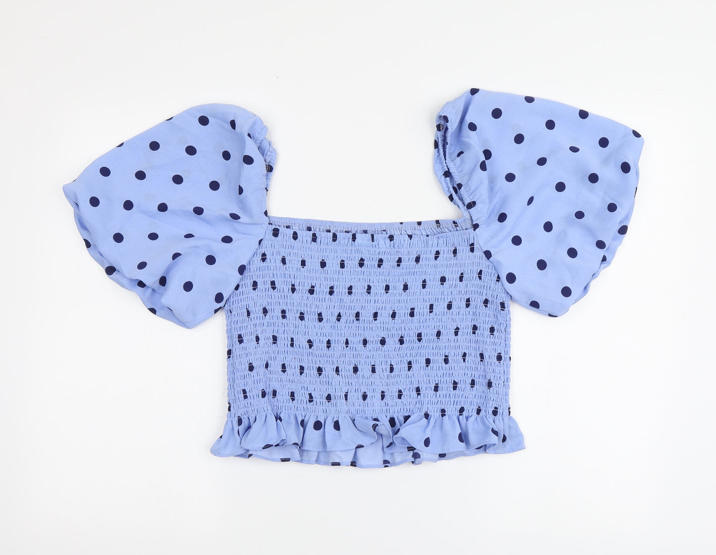 Brave Soul Womens Blue Polka Dot Polyester Basic Blouse Size L Square Neck