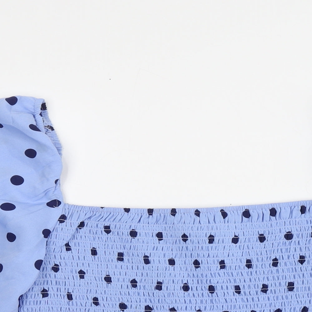 Brave Soul Womens Blue Polka Dot Polyester Basic Blouse Size L Square Neck