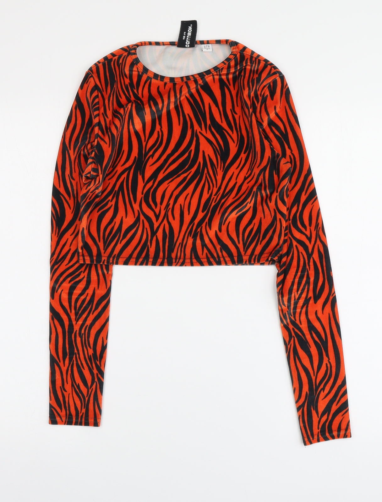 COLLUSION Womens Orange Animal Print Polyester Basic Blouse Size 12 Round Neck