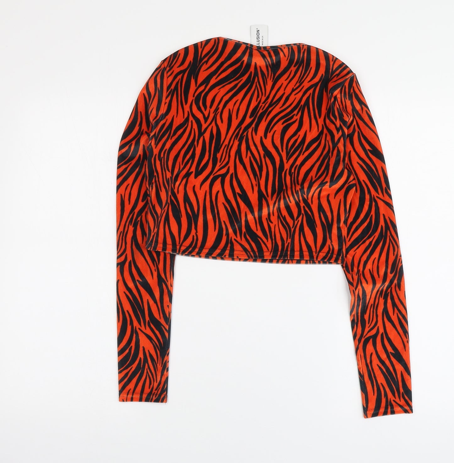 COLLUSION Womens Orange Animal Print Polyester Basic Blouse Size 12 Round Neck