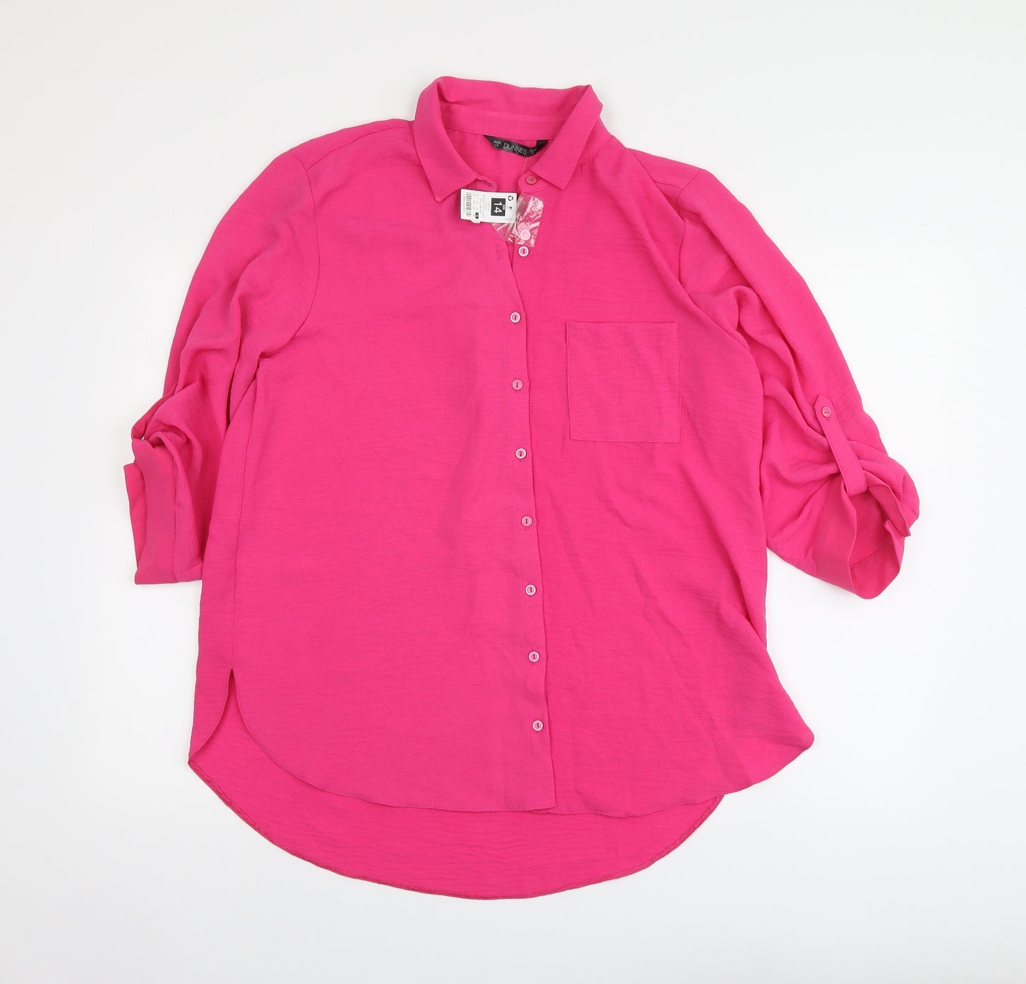 Dunnes Stores Womens Pink Polyester Basic Button-Up Size 14 Collared