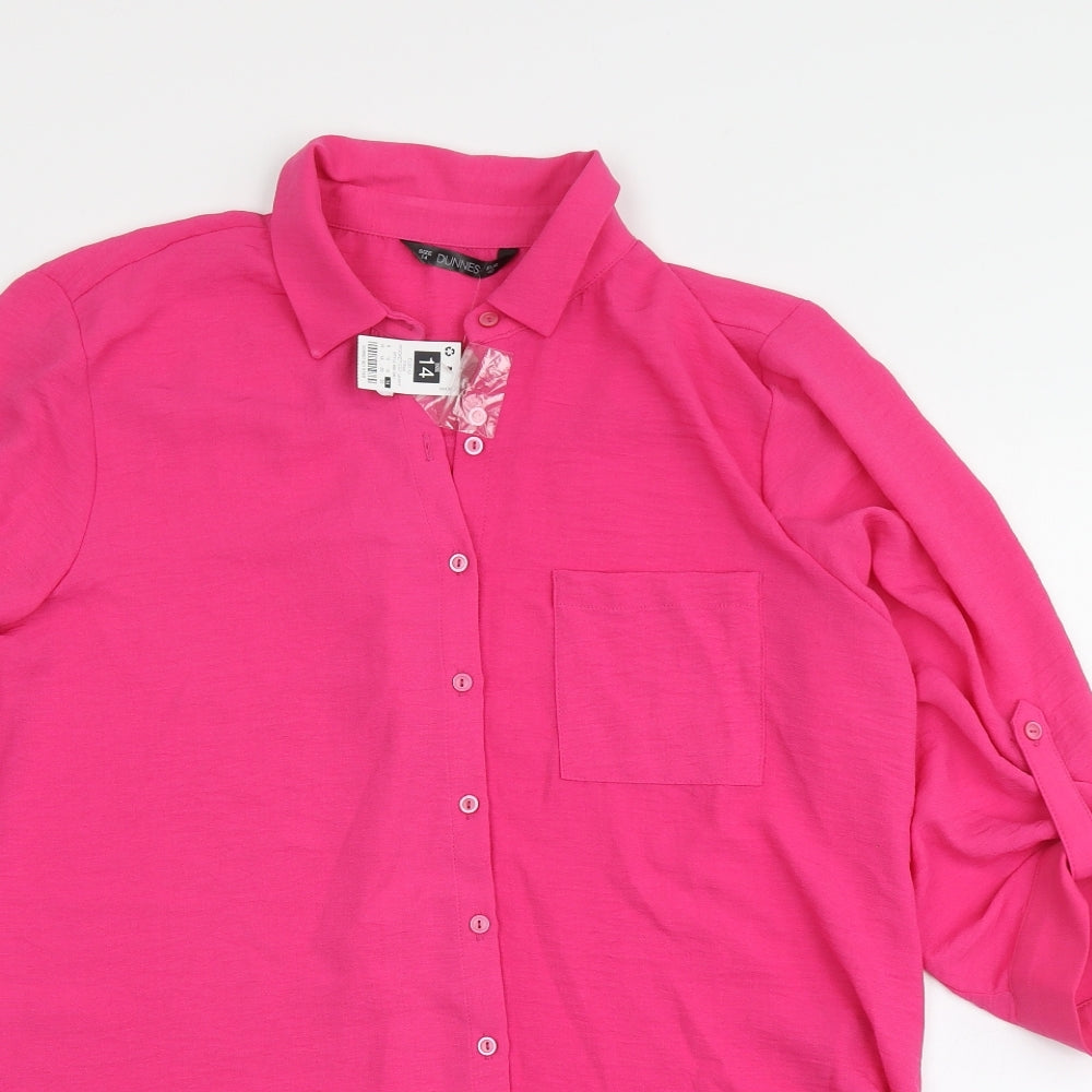 Dunnes Stores Womens Pink Polyester Basic Button-Up Size 14 Collared