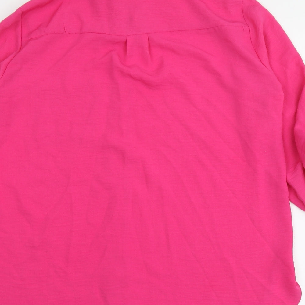 Dunnes Stores Womens Pink Polyester Basic Button-Up Size 14 Collared