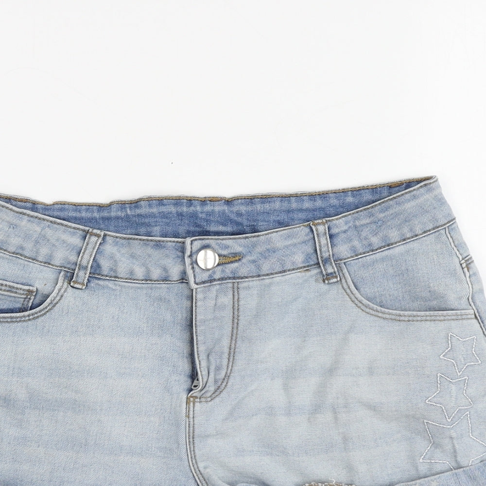 Miss E-vie Girls Blue Cotton Cut-Off Shorts Size 13-14 Years Regular Zip