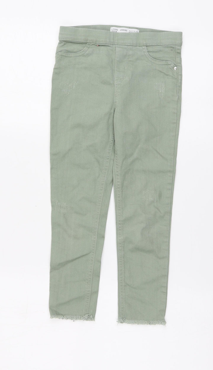 Denim & Co. Girls Green Cotton Jegging Jeans Size 6-7 Years Regular Pullover - Distressed