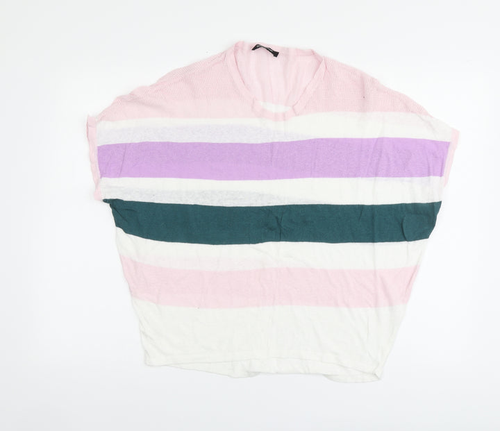 Kaleidoscope Womens Multicoloured Round Neck Striped Cotton Pullover Jumper Size 10