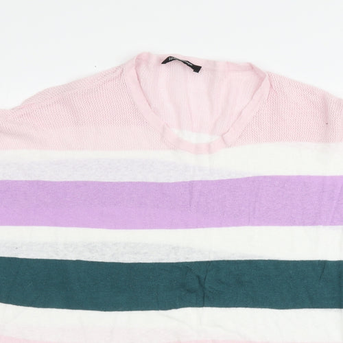 Kaleidoscope Womens Multicoloured Round Neck Striped Cotton Pullover Jumper Size 10