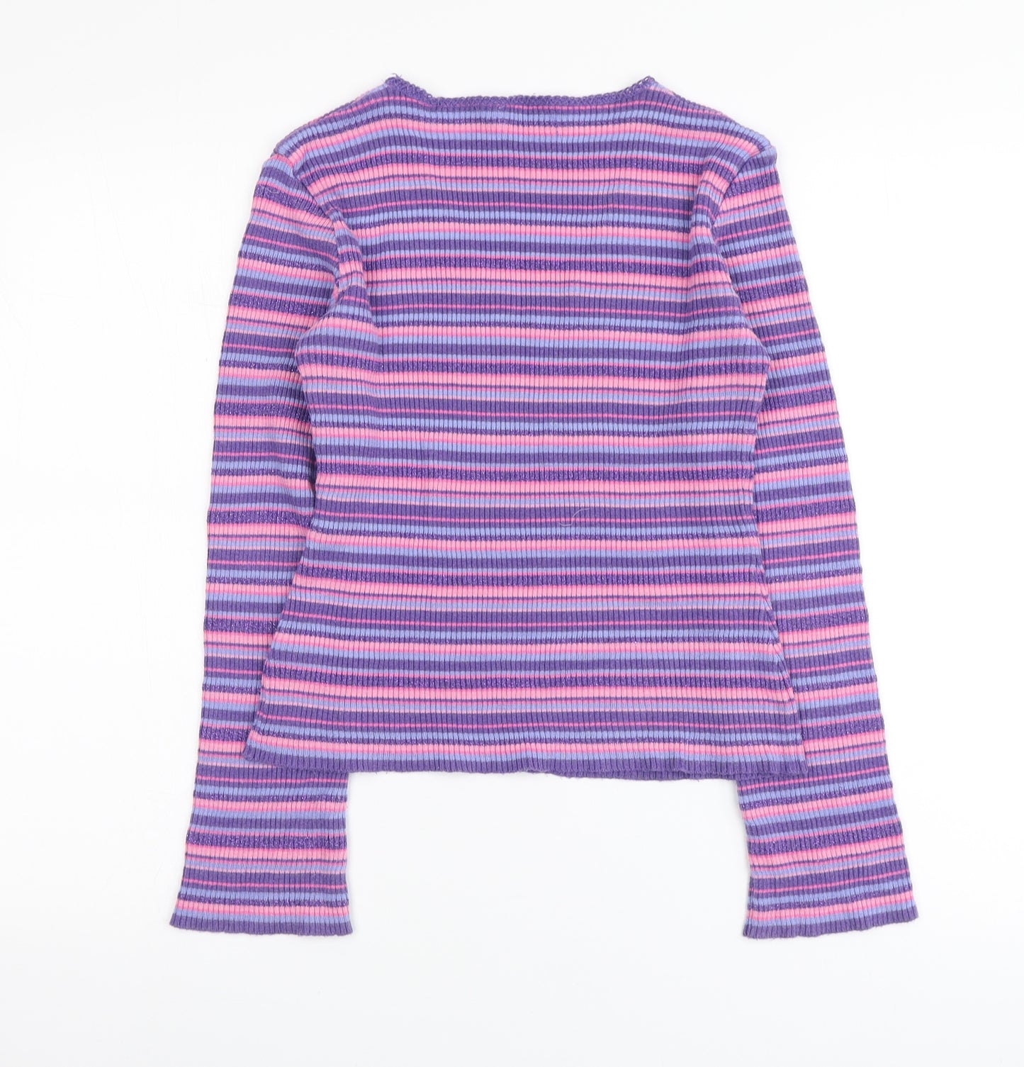 Etam Womens Multicoloured V-Neck Striped Acrylic Pullover Jumper Size 12