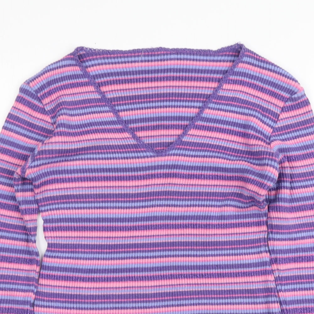 Etam Womens Multicoloured V-Neck Striped Acrylic Pullover Jumper Size 12