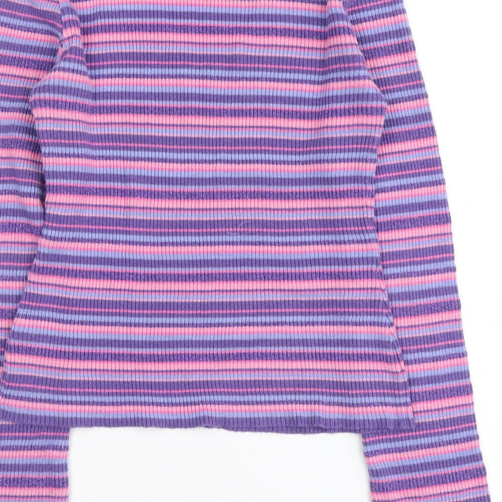 Etam Womens Multicoloured V-Neck Striped Acrylic Pullover Jumper Size 12