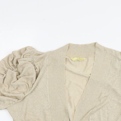 Agenda Womens Gold V-Neck Viscose Cardigan Jumper Size 18