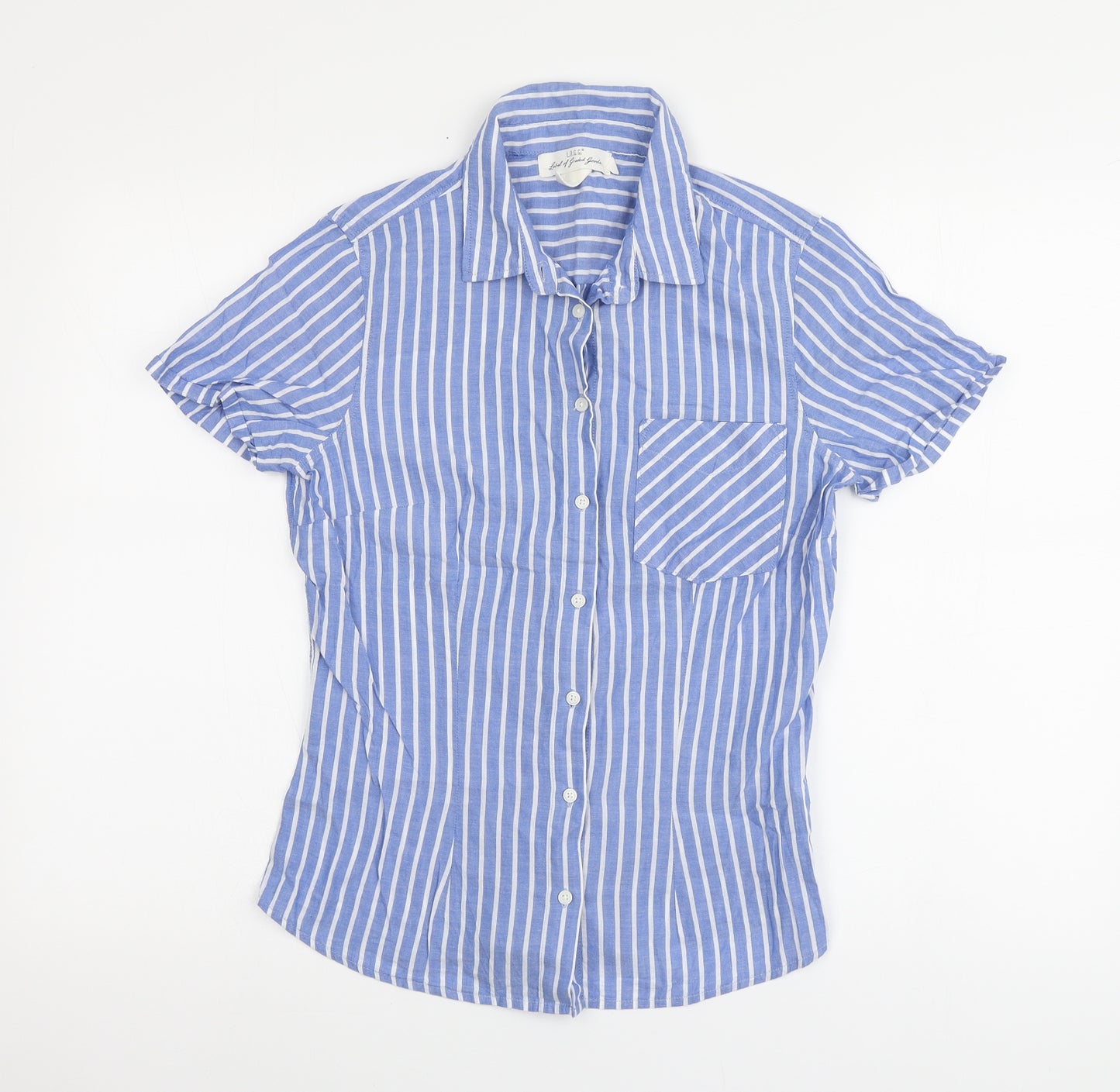 H&M Womens Blue Striped Cotton Basic Button-Up Size M Collared
