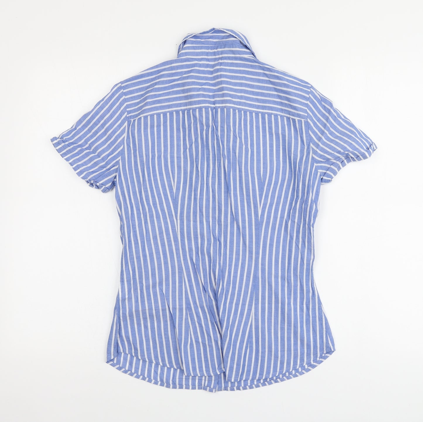 H&M Womens Blue Striped Cotton Basic Button-Up Size M Collared