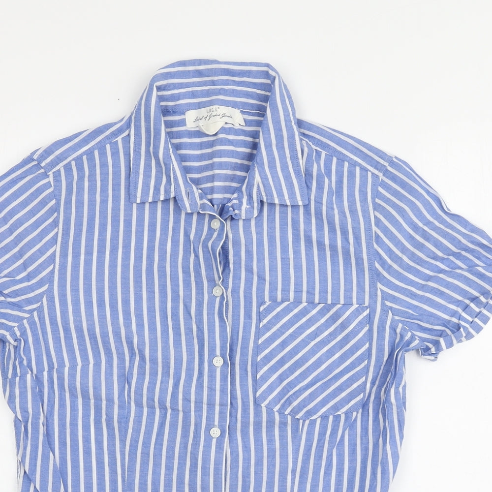 H&M Womens Blue Striped Cotton Basic Button-Up Size M Collared