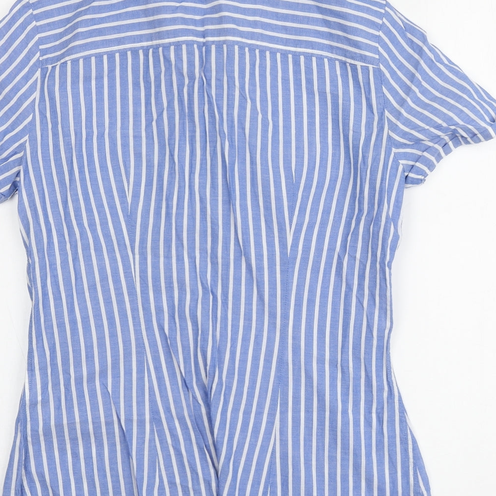 H&M Womens Blue Striped Cotton Basic Button-Up Size M Collared