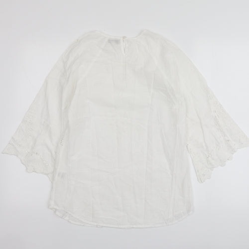 Papaya Womens Ivory Cotton Basic Blouse Size 8 Round Neck