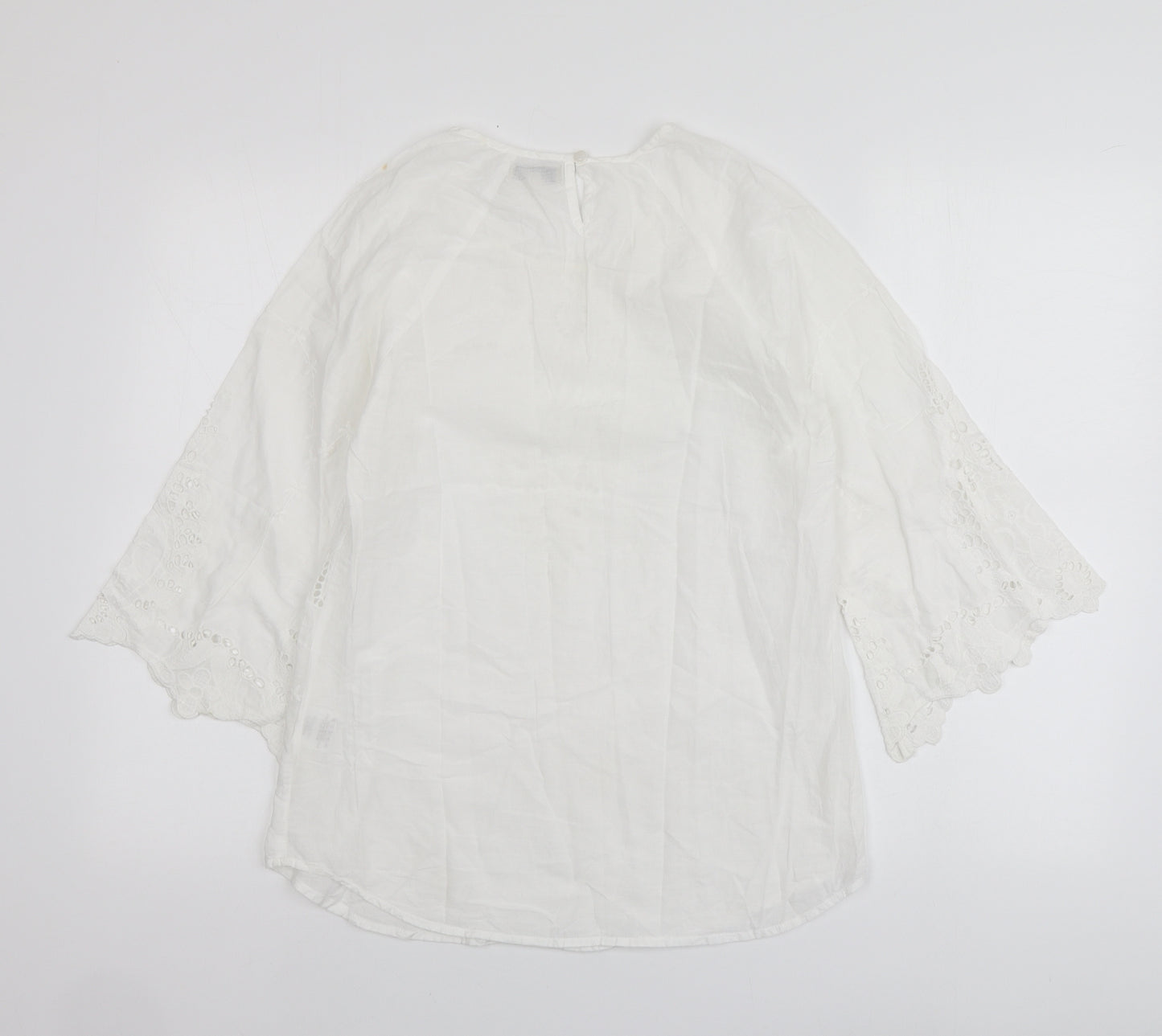 Papaya Womens Ivory Cotton Basic Blouse Size 8 Round Neck