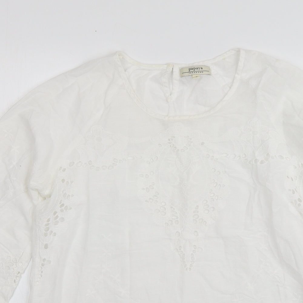Papaya Womens Ivory Cotton Basic Blouse Size 8 Round Neck