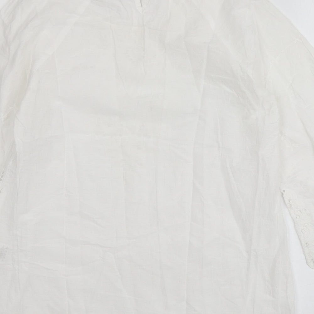 Papaya Womens Ivory Cotton Basic Blouse Size 8 Round Neck