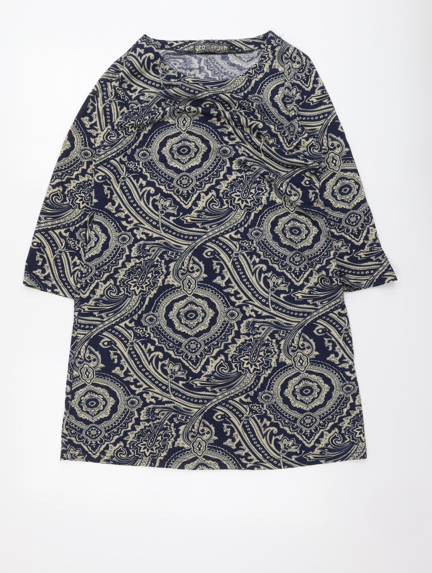 QED London Womens Blue Paisley Cotton Trapeze & Swing Size M Round Neck