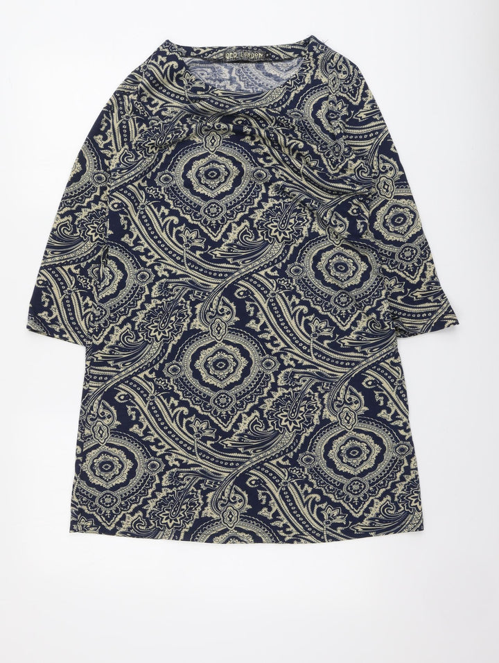 QED London Womens Blue Paisley Cotton Trapeze & Swing Size M Round Neck