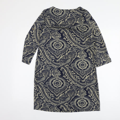 QED London Womens Blue Paisley Cotton Trapeze & Swing Size M Round Neck