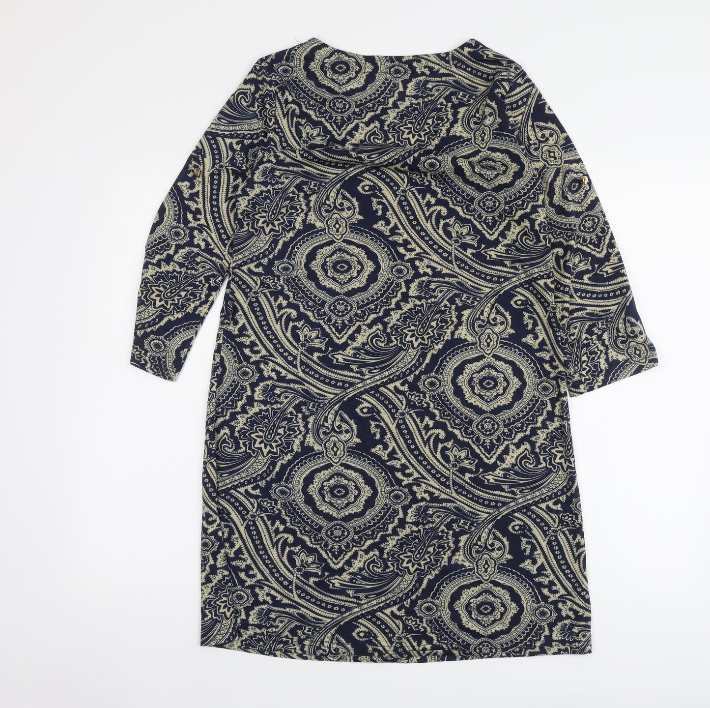 QED London Womens Blue Paisley Cotton Trapeze & Swing Size M Round Neck