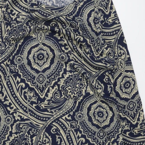 QED London Womens Blue Paisley Cotton Trapeze & Swing Size M Round Neck