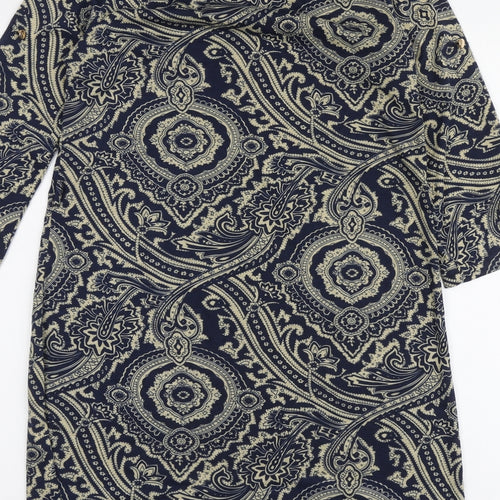 QED London Womens Blue Paisley Cotton Trapeze & Swing Size M Round Neck