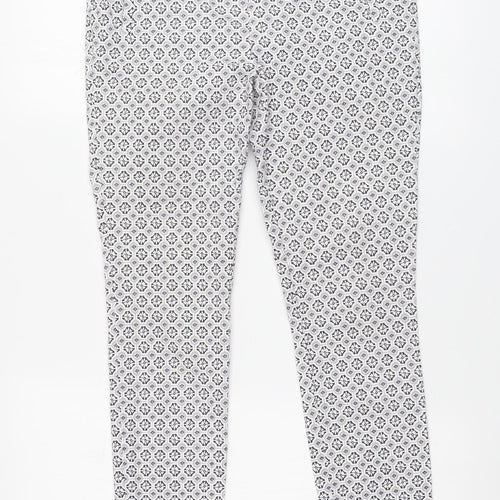 Dorothy Perkins Womens White Geometric Polyester Chino Trousers Size 10 L25 in Regular Button