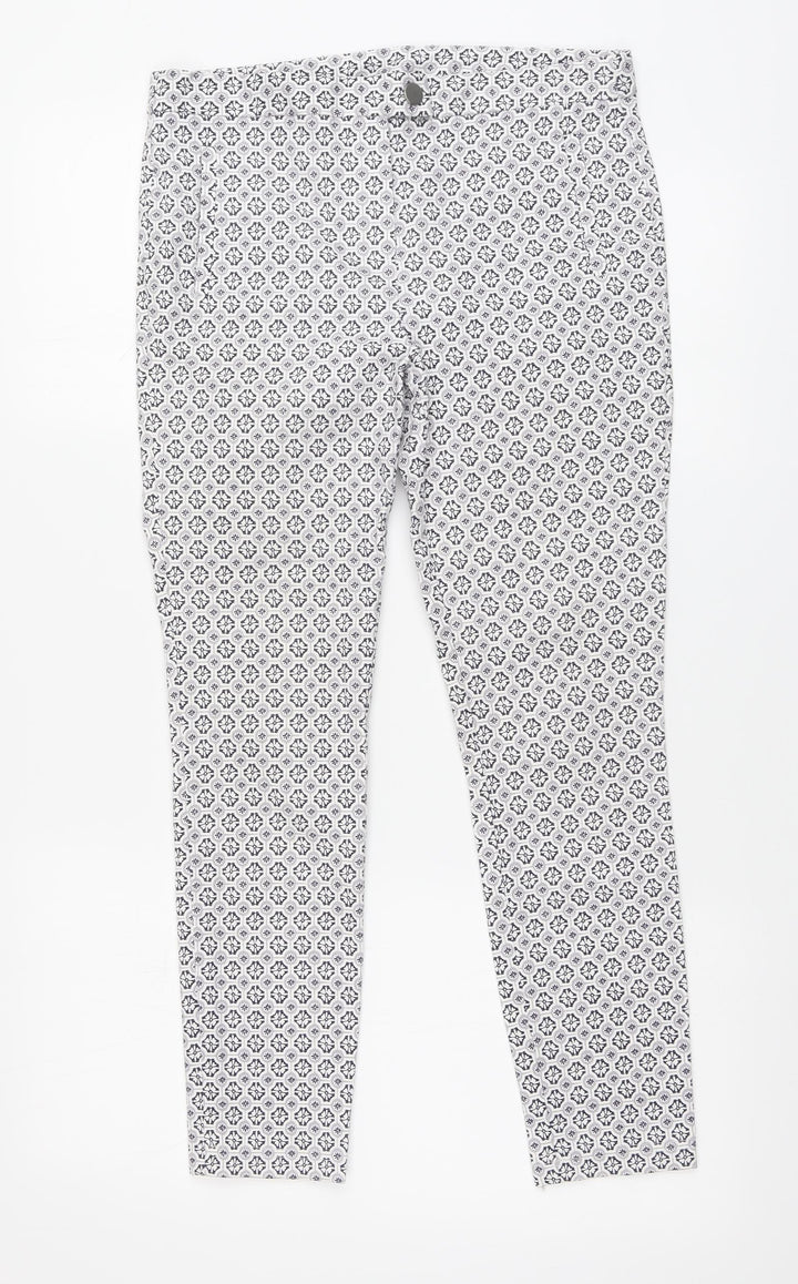 Dorothy Perkins Womens White Geometric Polyester Chino Trousers Size 10 L25 in Regular Button