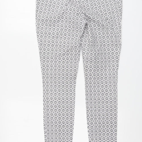 Dorothy Perkins Womens White Geometric Polyester Chino Trousers Size 10 L25 in Regular Button