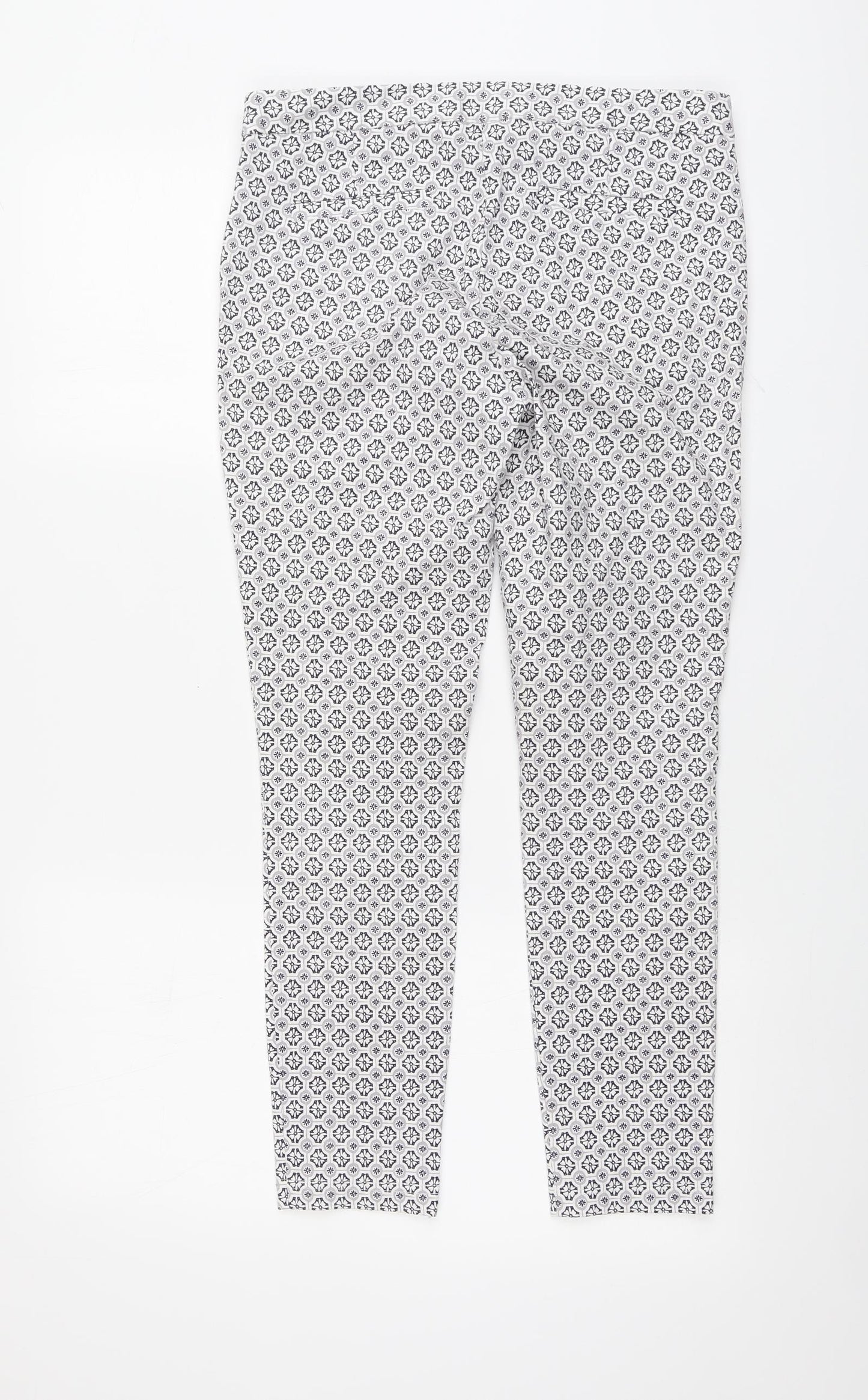 Dorothy Perkins Womens White Geometric Polyester Chino Trousers Size 10 L25 in Regular Button